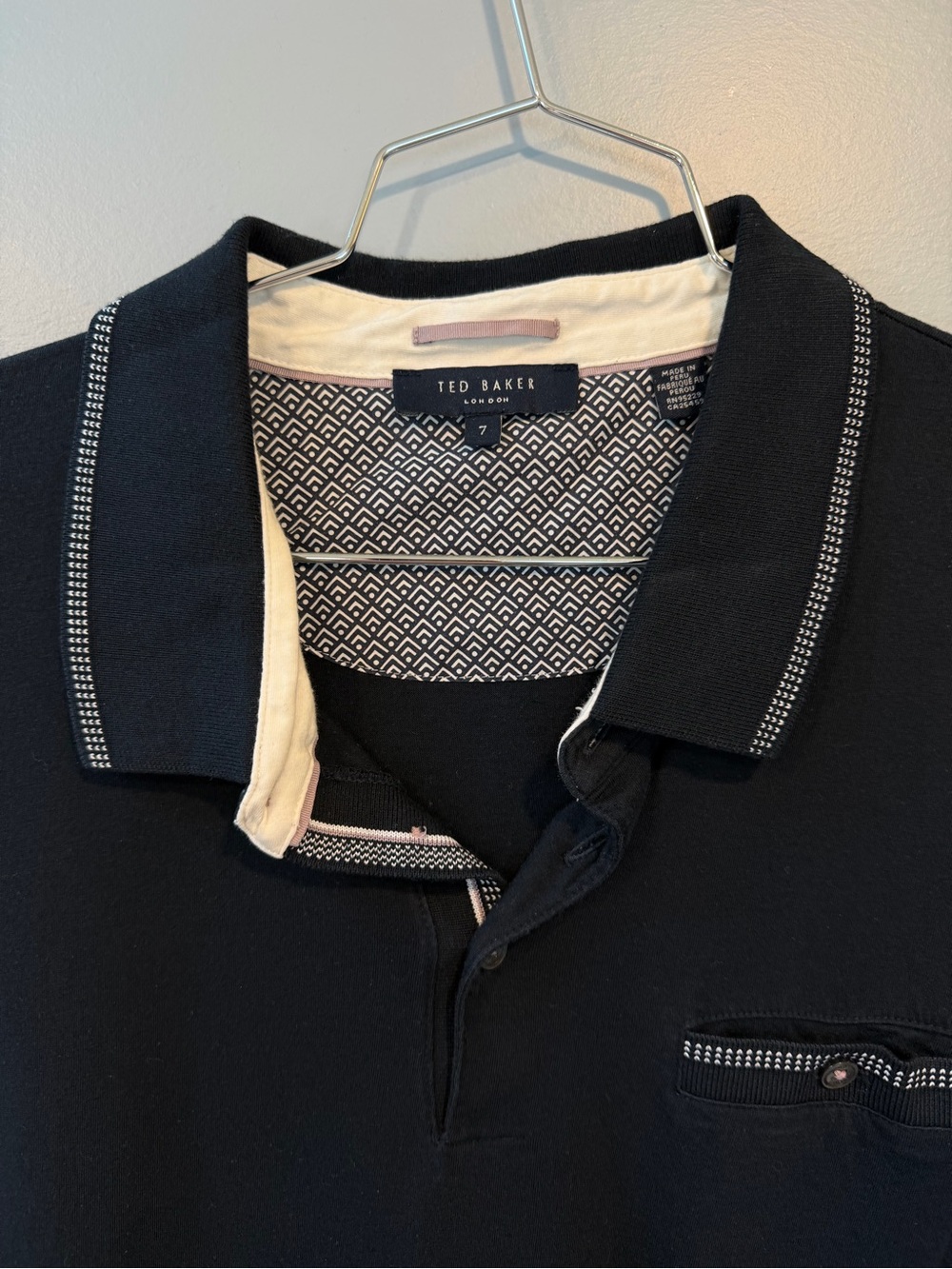 Ted Baker Black Polo with Cream Inner Collar